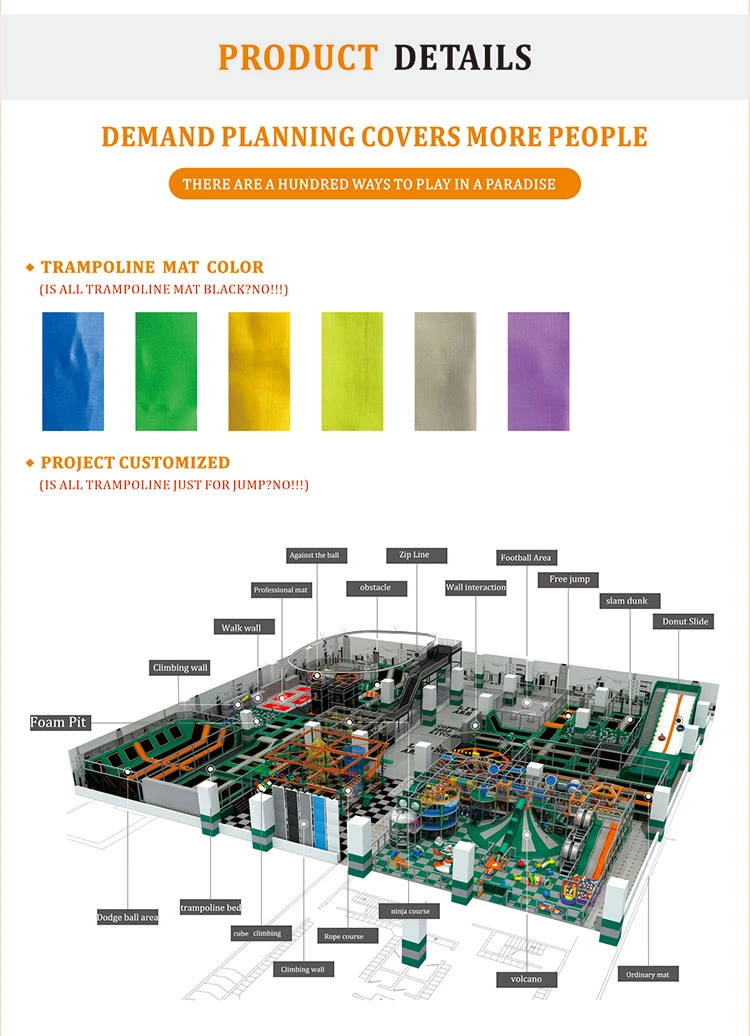 Complex Big Project New Challenge Trampoline Ninja Course Climbing Wall and Rope Course Indoor Playground